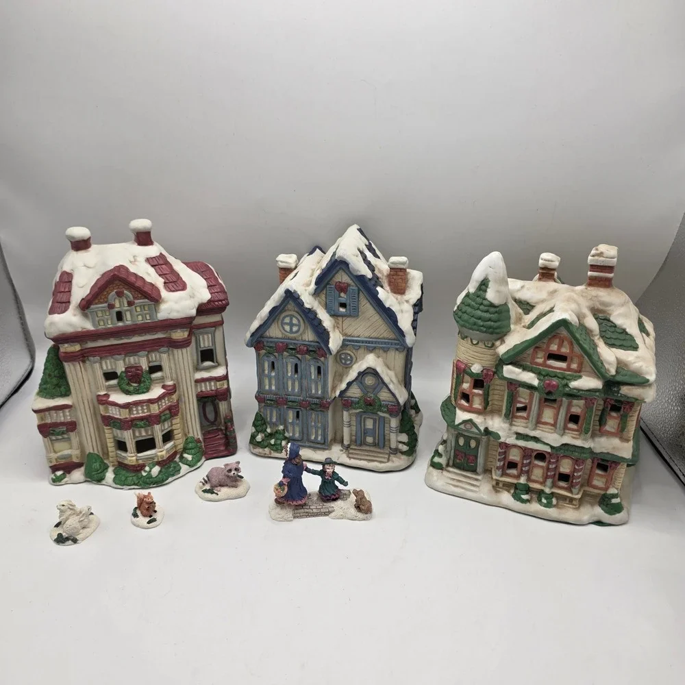House of Lloyd Christmas Village Set Vintage 1993 Victorian Snow House Figurines